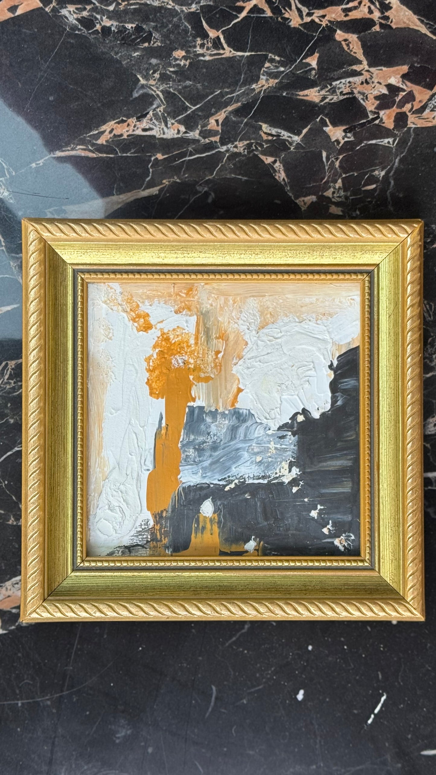Framed in gold gilt frame Original Abstract Oil Painting On Canvas 18 x 18cm ‘Umbro’