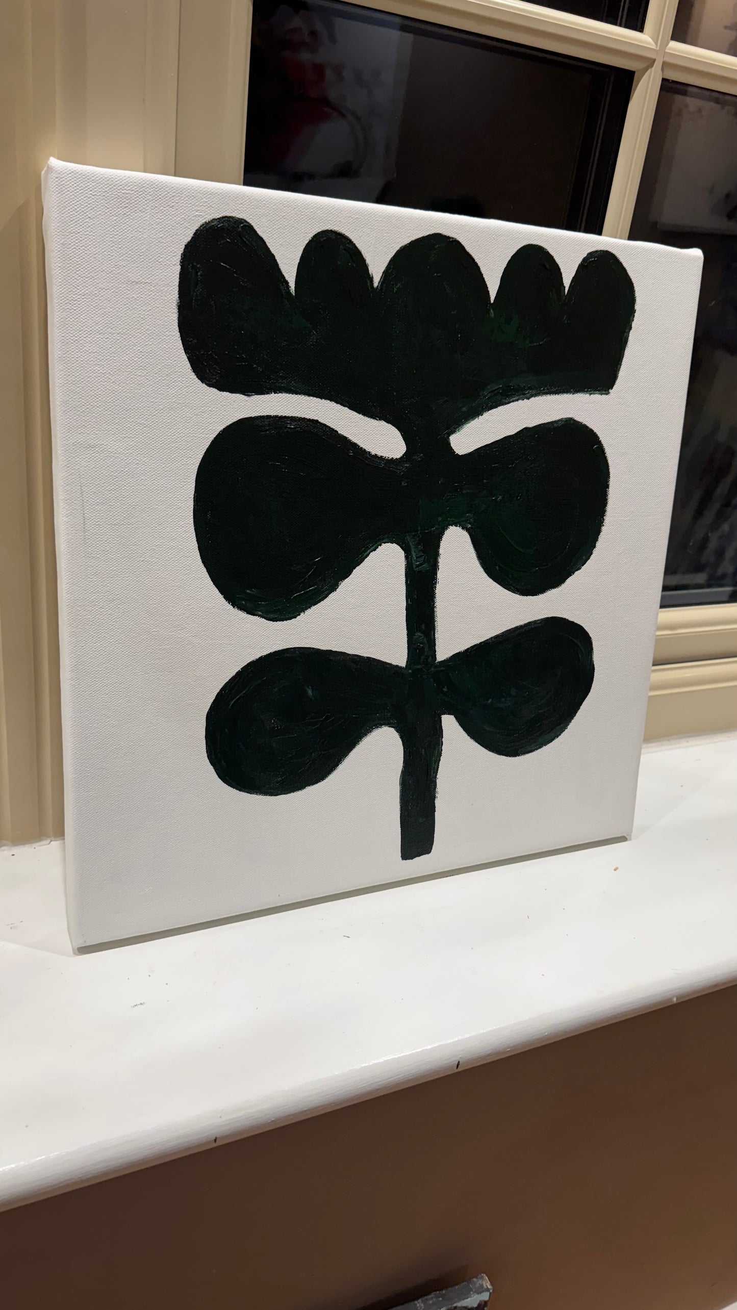 Eferi Plant II Green & White Modern Abstract oil Painting On Canvas 40x40cm In Oka floral