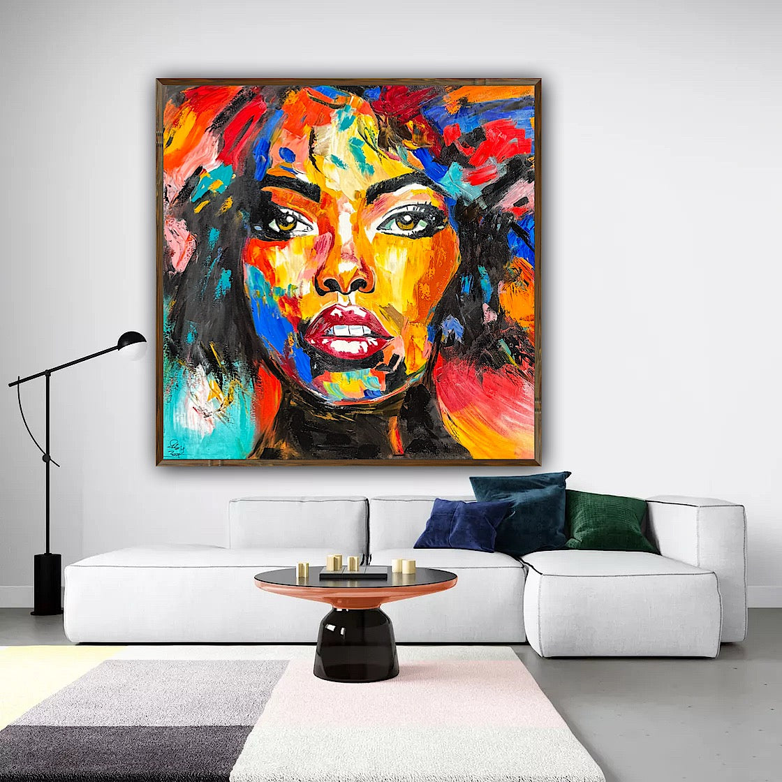 Richter Style Abstract Original Oil Painting On 100 x 100cm canvas Beauty Hazel eyes woman portrait