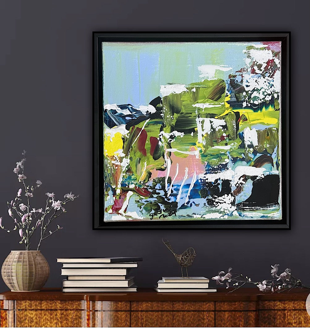 Framed Original Contemporary Abstract Oil Painting On Canvas 24 x 24cm ‘Rome’