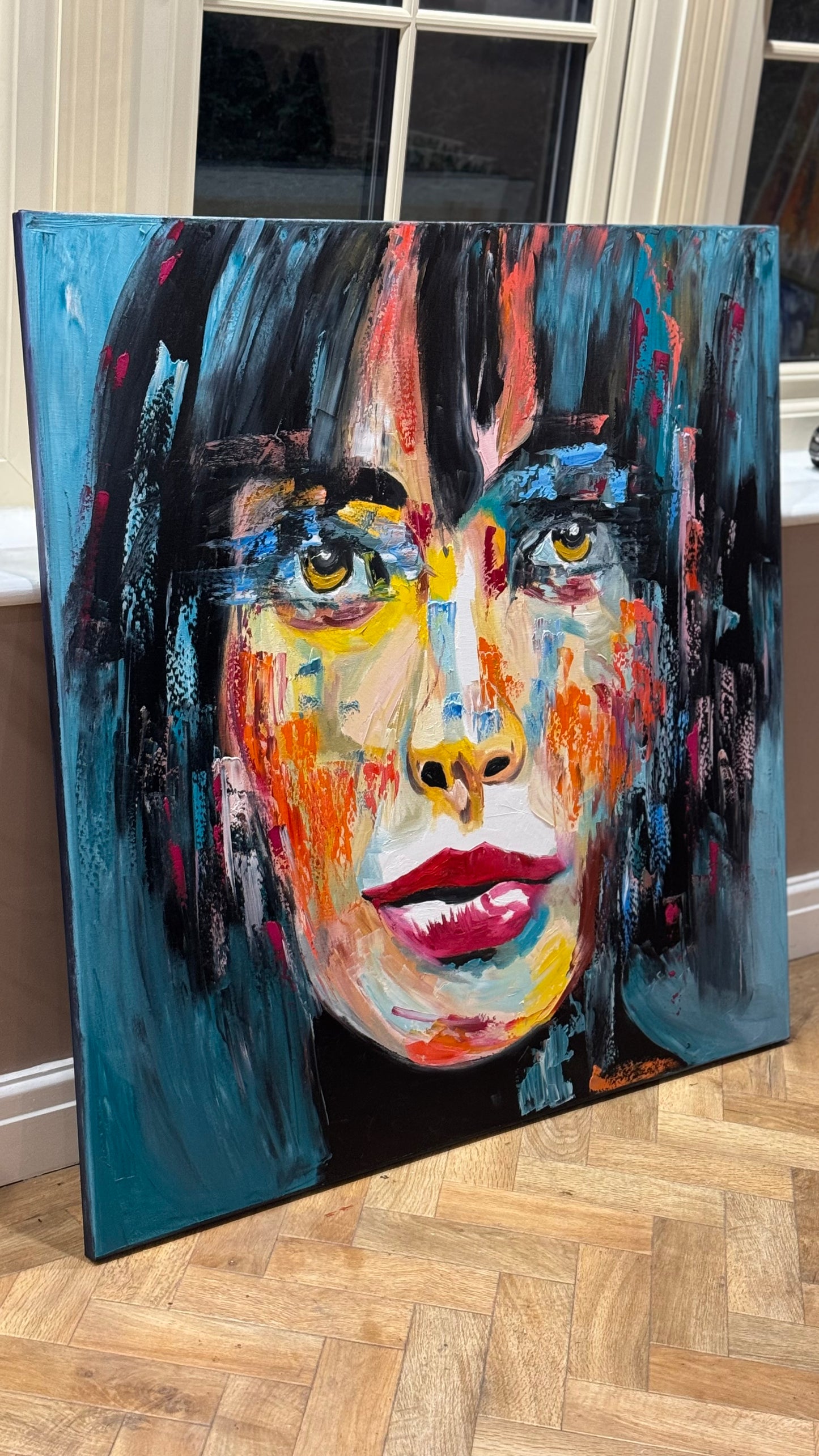 Richter Style Abstract Original Oil Painting On 100 x 100cm canvas Beauty Shades of Tranquility portrait