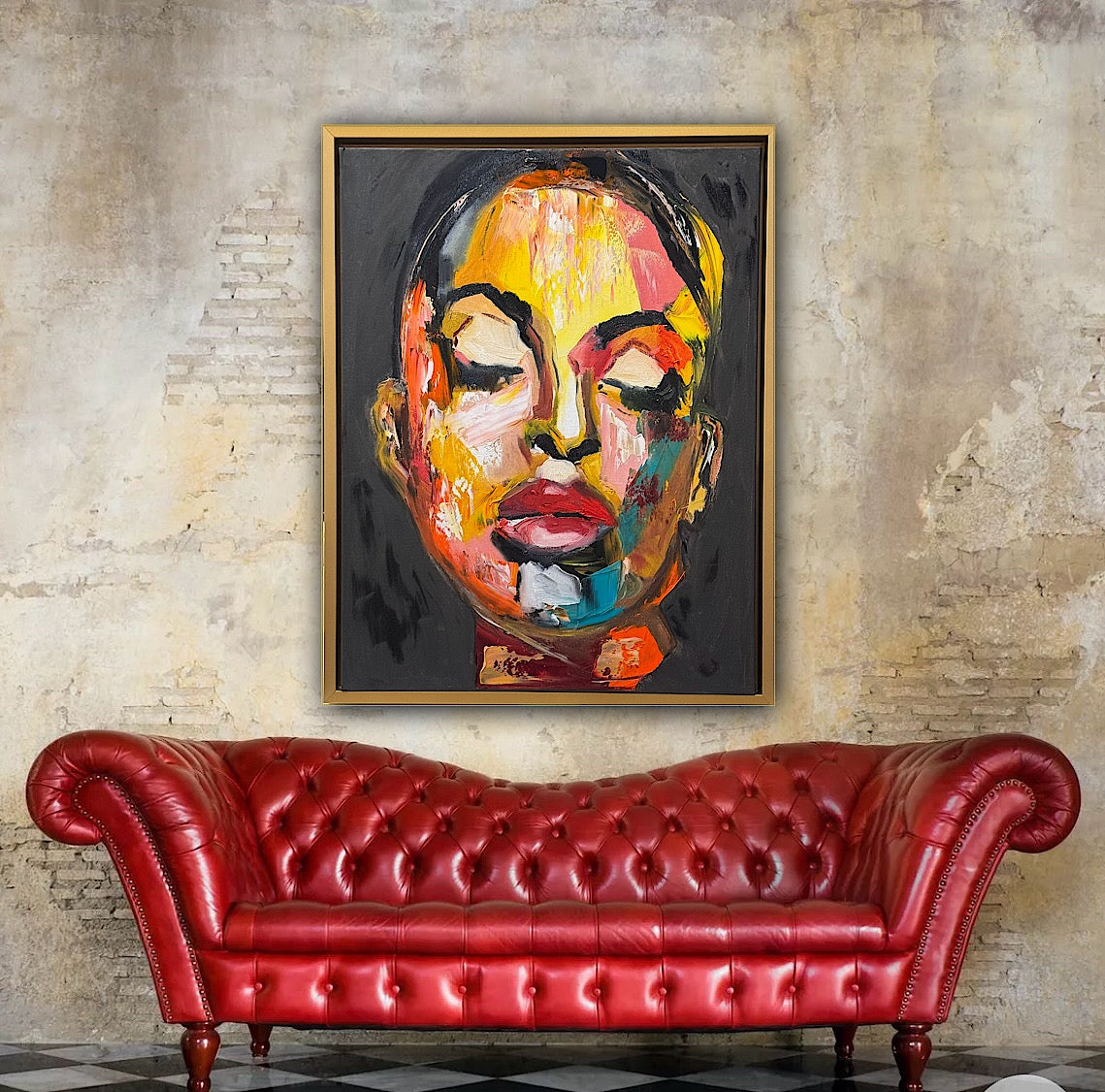 Framed in gold bronze Original Abstract Oil Painting On Canvas 57 x45cm The Beauty Queen’ Girl Oka portrait