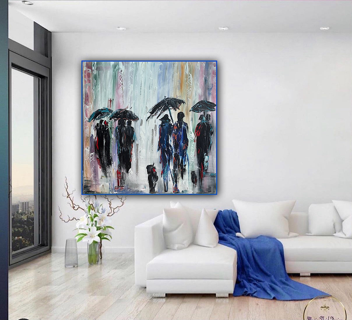 Richter Original Abstract Oil Painting 100x100cm On 4.2cm Canvas London Rain II