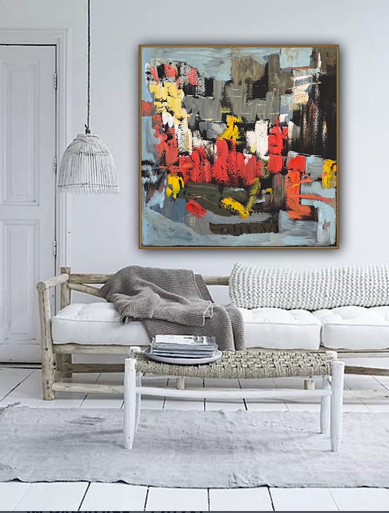 Framed in black Oka Contemporary Abstract Original Oil Painting on 70 x 70cm canvas Rome cityscape