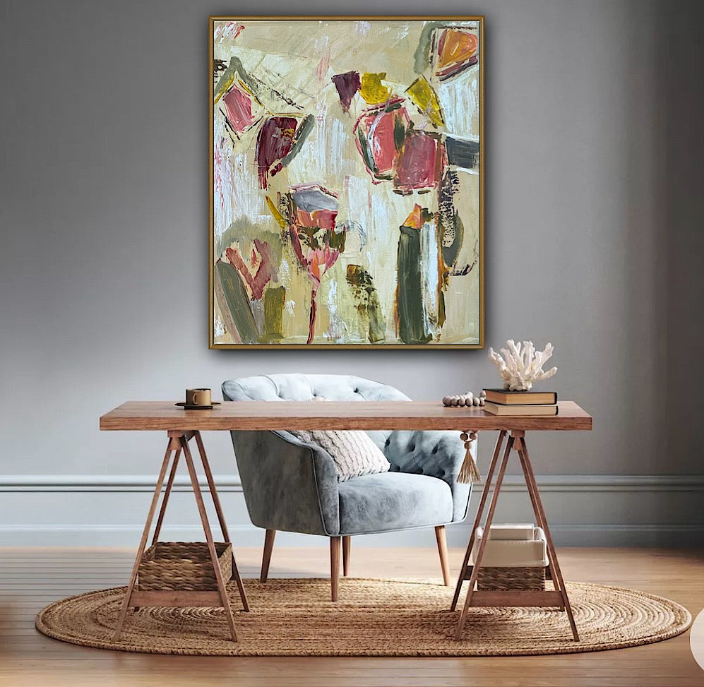 Oka Style Abstract contemporary Oil Painting On Canvas 50 x 60cm Orcia flower