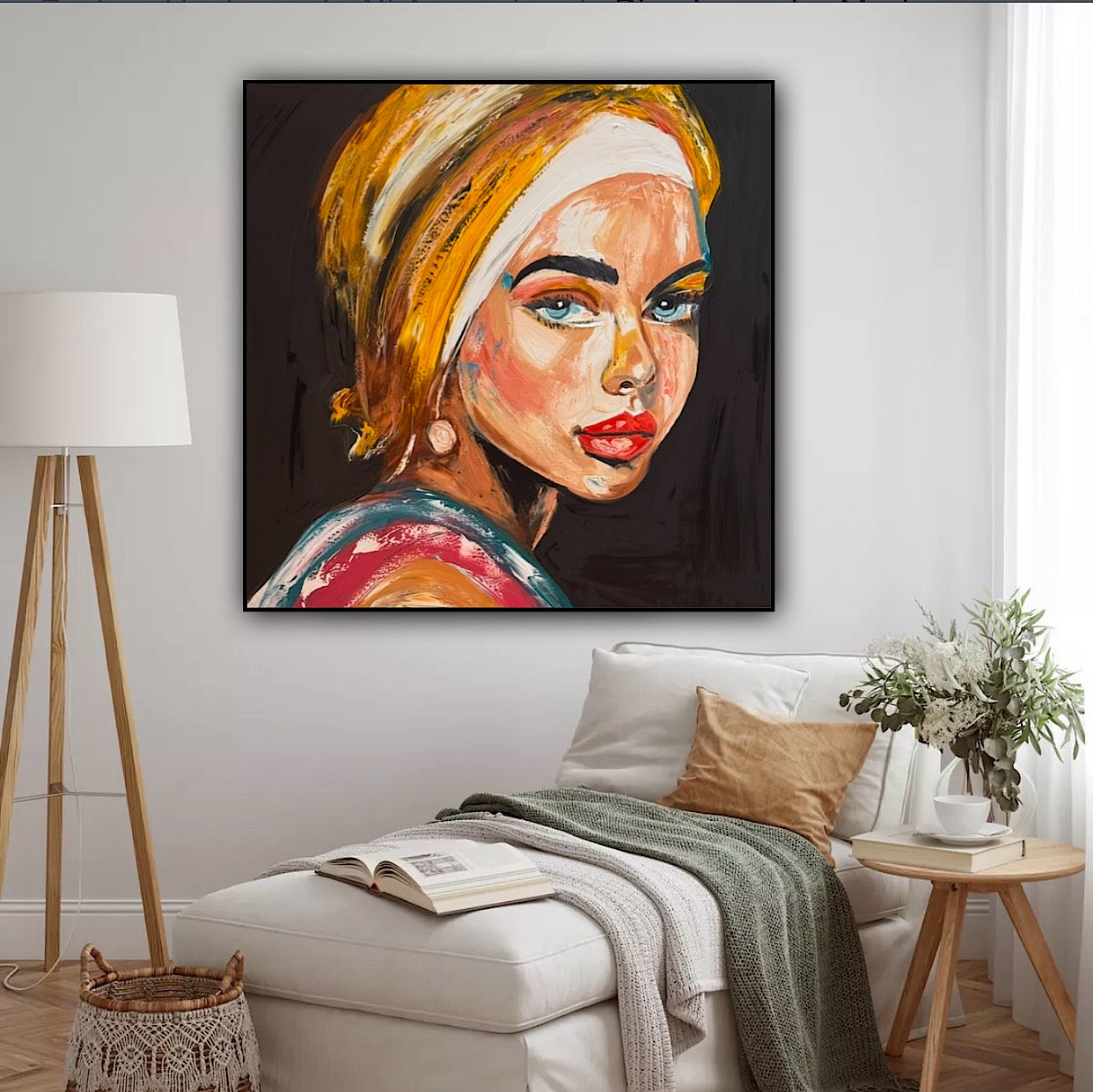 Richter Style Abstract Original Oil Painting On 90 x 90cm canvas Pillow Talk Eyes woman portrait