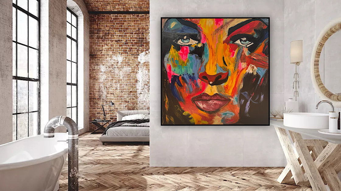 Contemporary Abstract Original Oil Painting 100x100cm canvas Cat Woman Beauty portrait