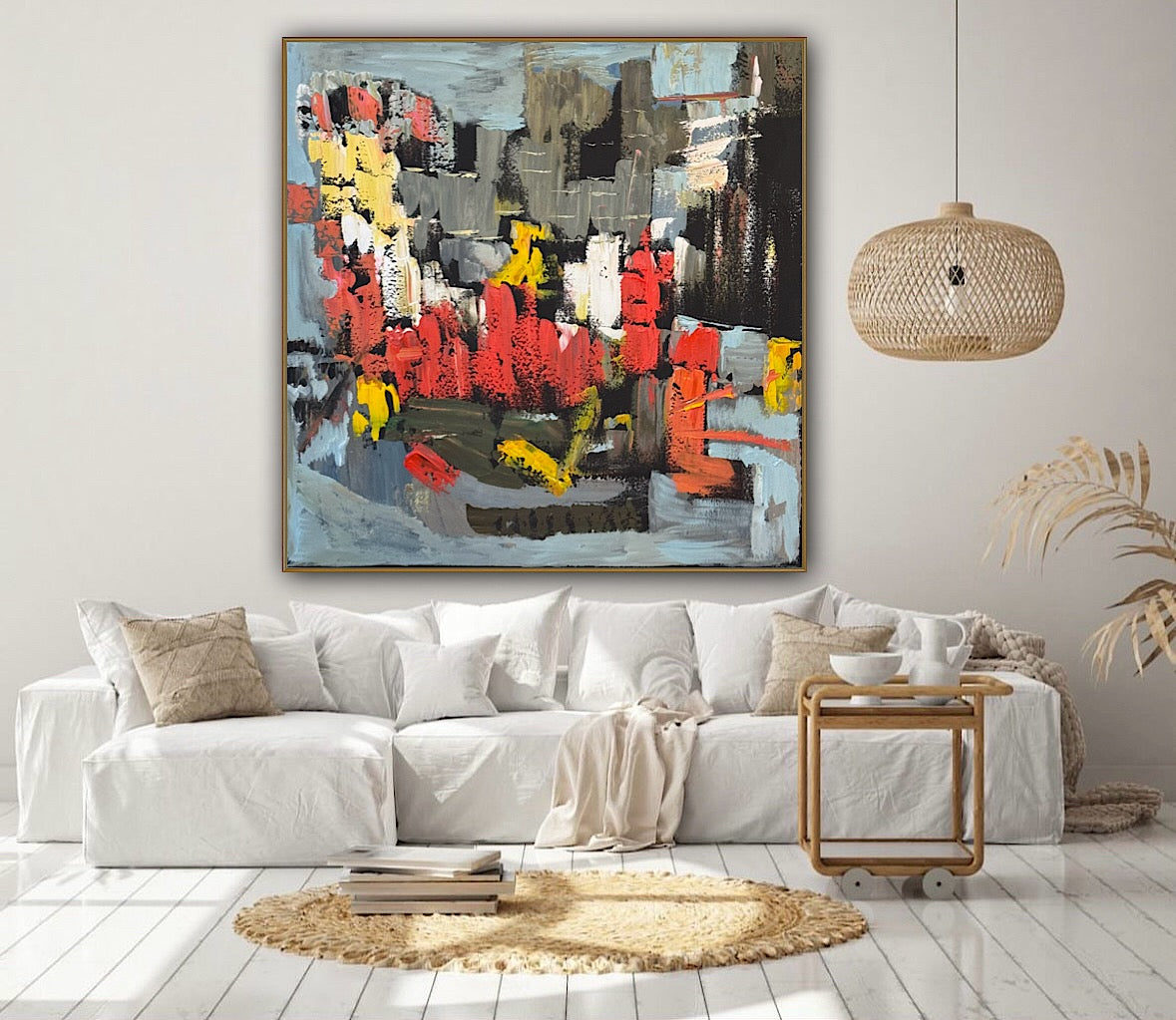Framed in black Oka Contemporary Abstract Original Oil Painting on 70 x 70cm canvas Rome cityscape