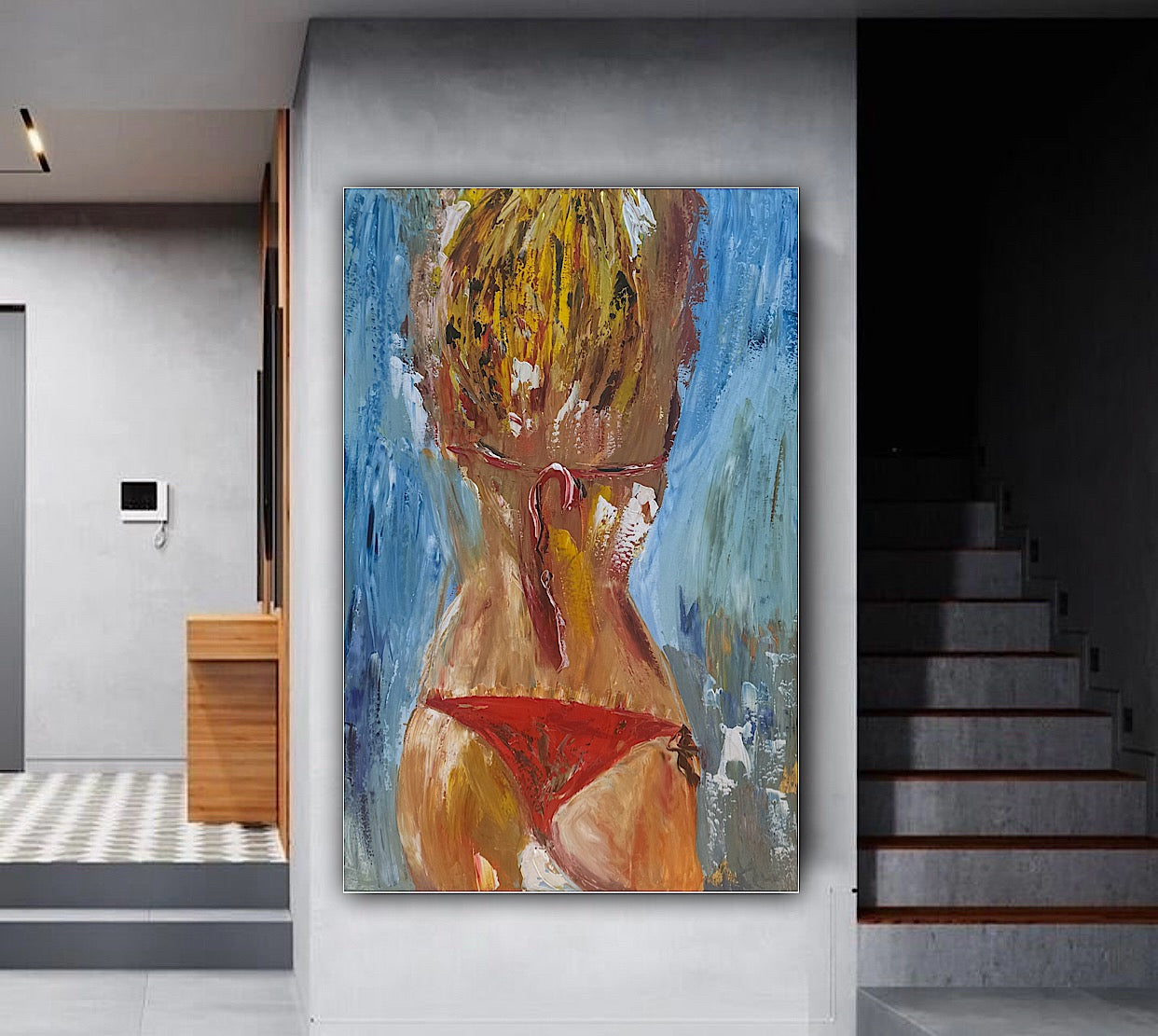 Contemporary Abstract Original Oil Painting On 90 x 60cm Canvas Girl in Red Bikini Nude collection