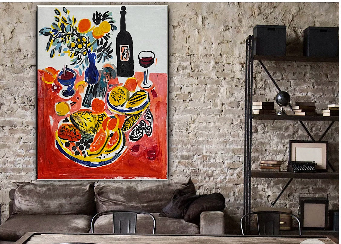 Renour Abstract Original Oil Painting On 80x60cm canvas Wine and Fruit