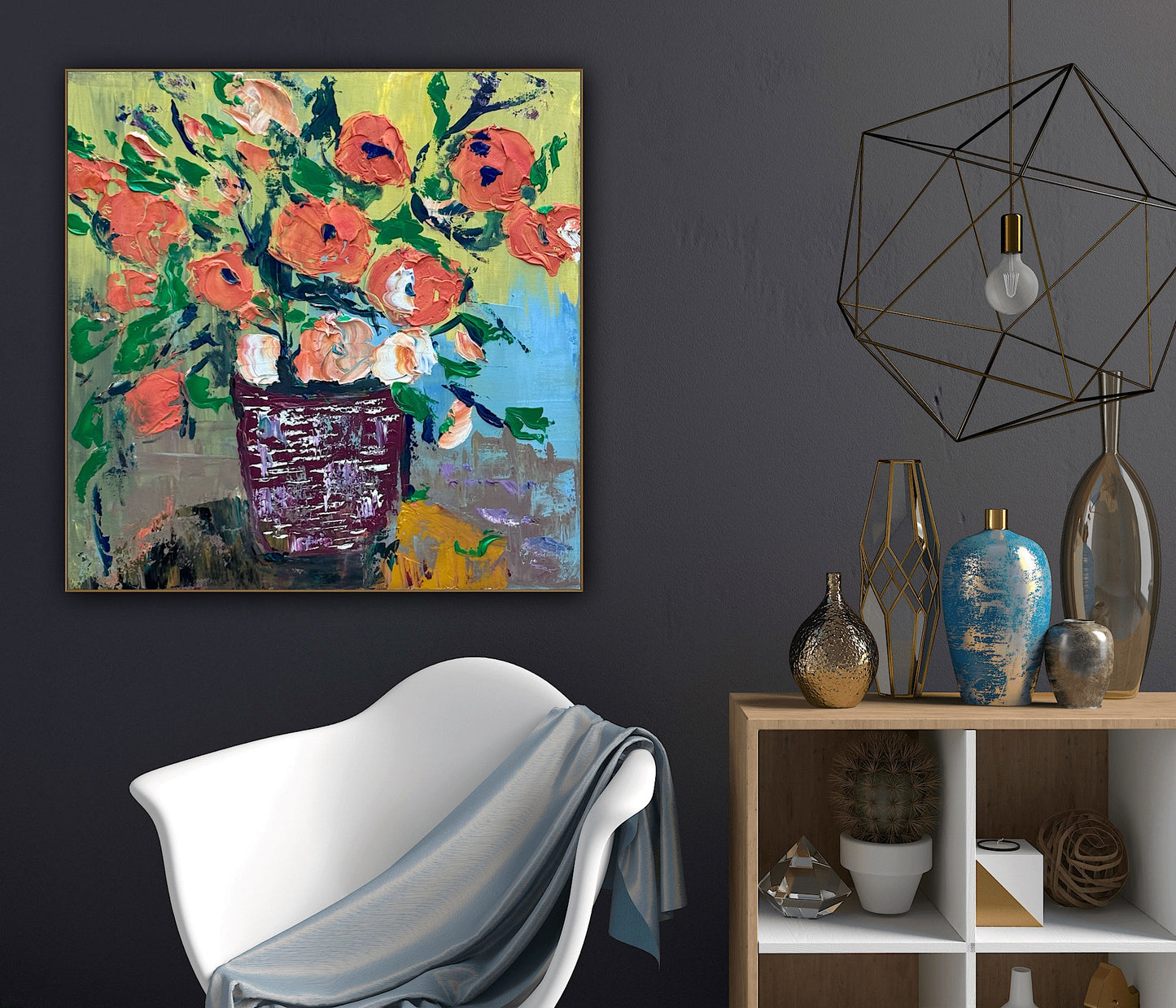 Oka Contemporary Abstract Original Oil Painting 60 x 60cm textured Whispers of Flowers