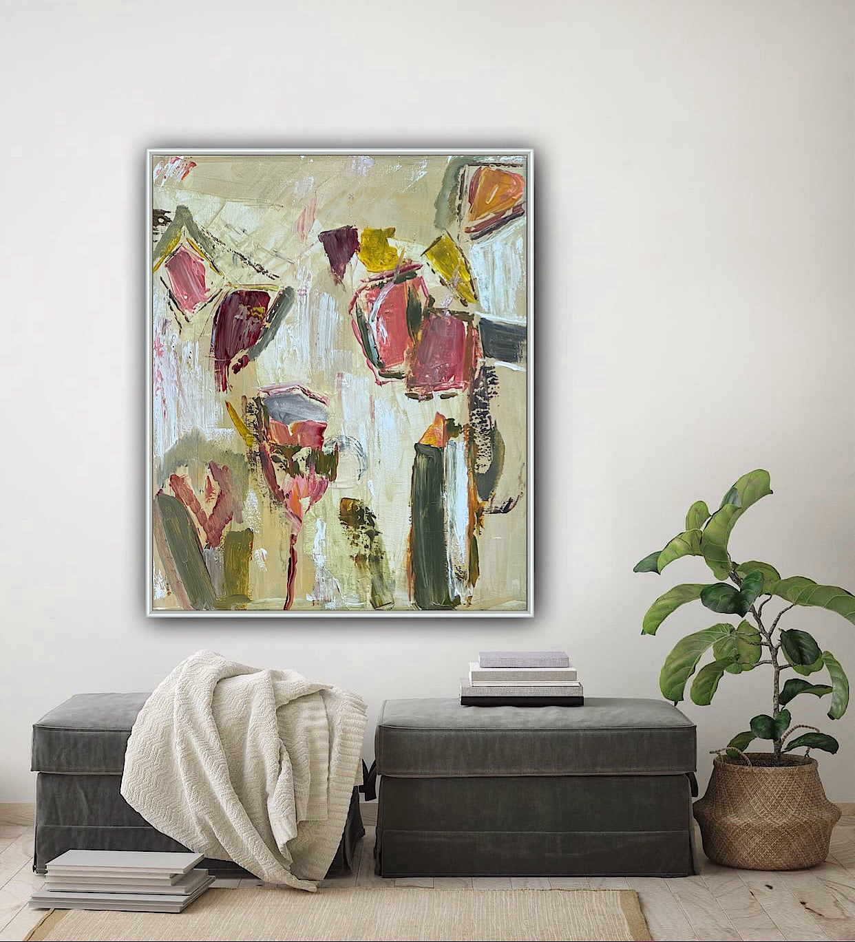 Oka Style Abstract contemporary Oil Painting On Canvas 50 x 60cm Orcia flower