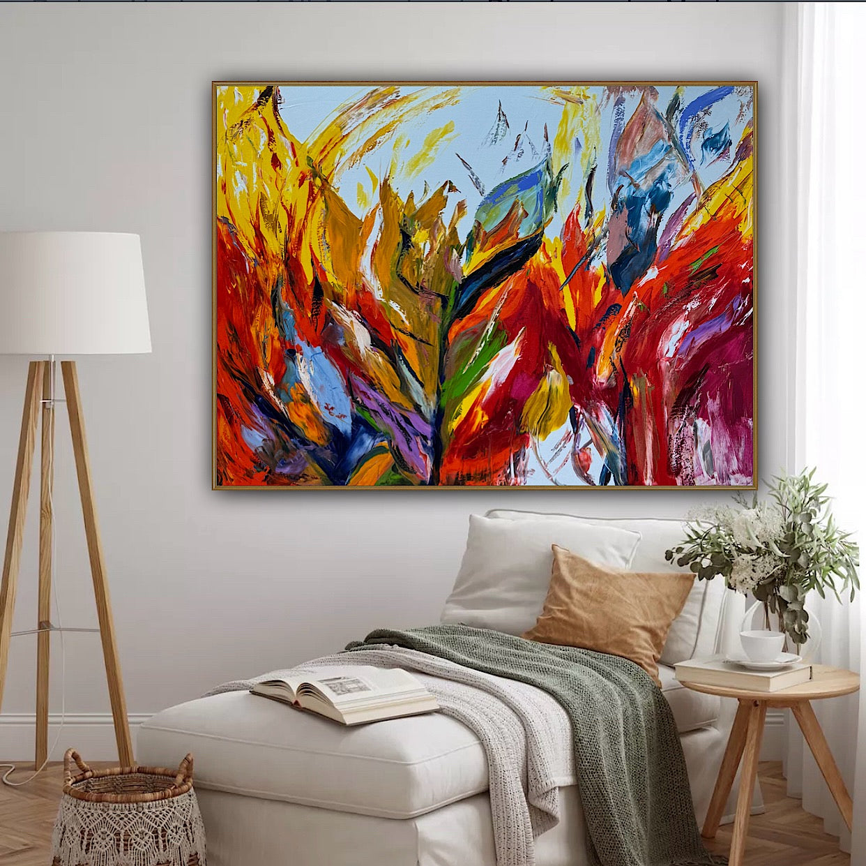 Large Abstract Original Oil Painting On 120x91cm canvas textured Flames of Nature