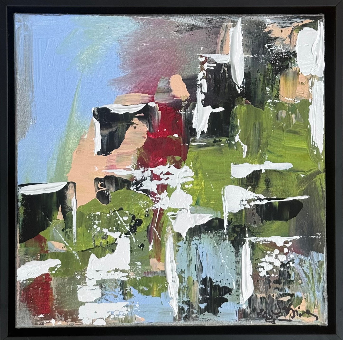 Framed Original Contemporary Abstract Oil Painting On Canvas 24 x 24cm ‘rome’