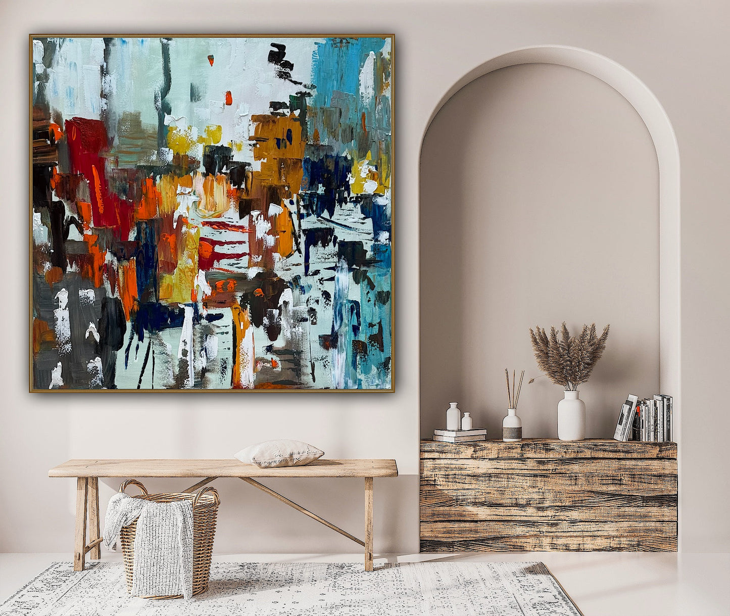 Oka Contemporary Abstract Original Oil Painting 100x100cm canvas Cityscape abstract