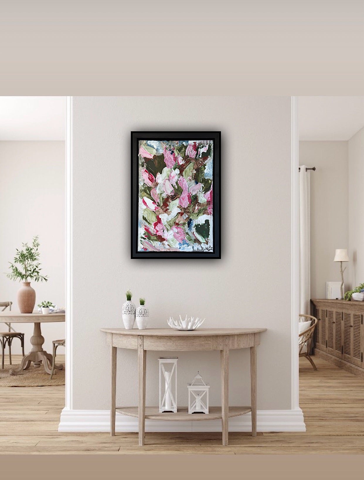 Framed in boack oak frame Textured Original Abstract Oil Painting On Canvas 30 x 40cm Meadow 2