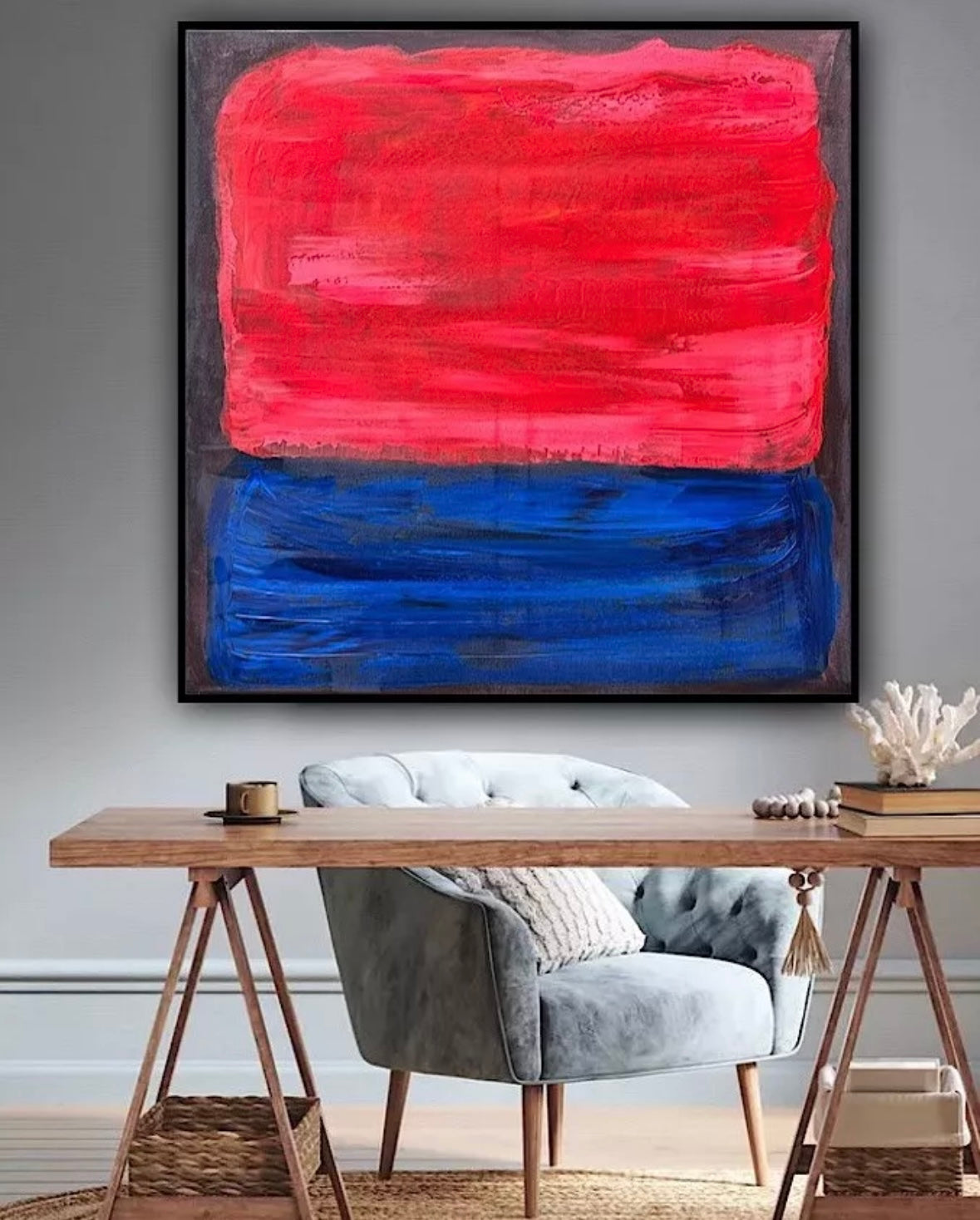 Oka Rothko Design Contemporary Abstract Original Oil Painting On 80x80cm Canvas Indigo