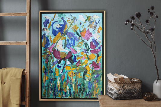 Framed in gold Textured Original Abstract Oil Painting On Canvas 50 x 40cm Eden Gardens