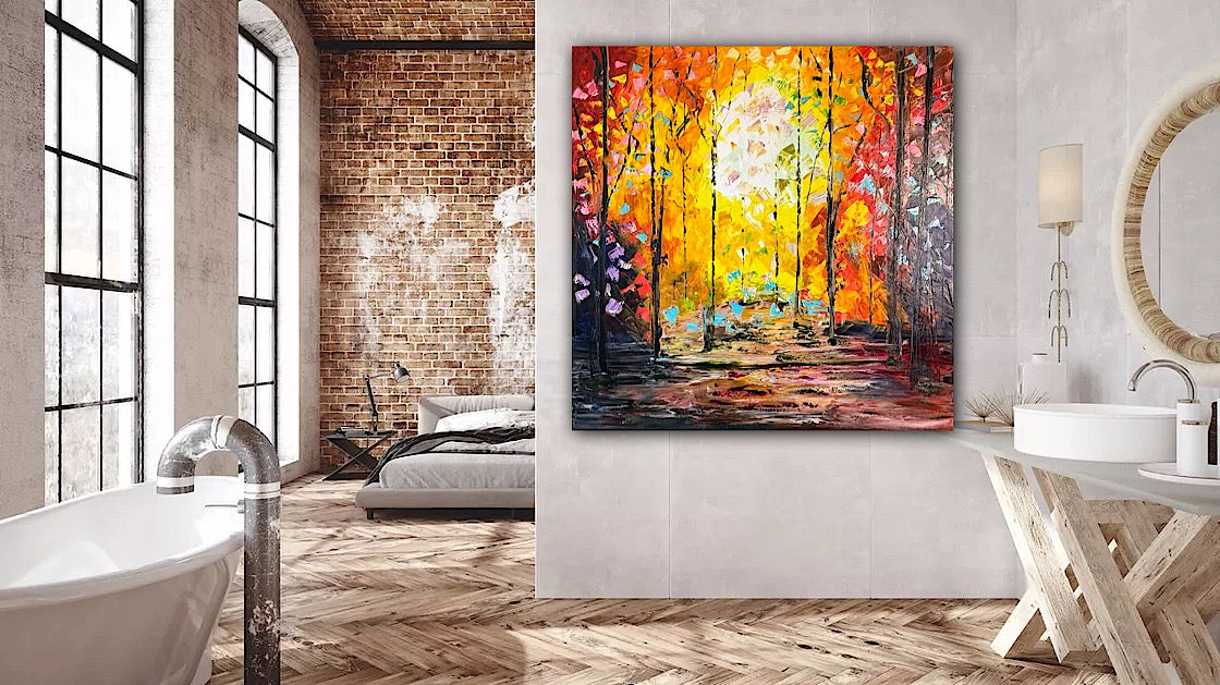 Richter Original Abstract Oil Painting 100x100cm On 1.6cm Canvas Autumn Forest