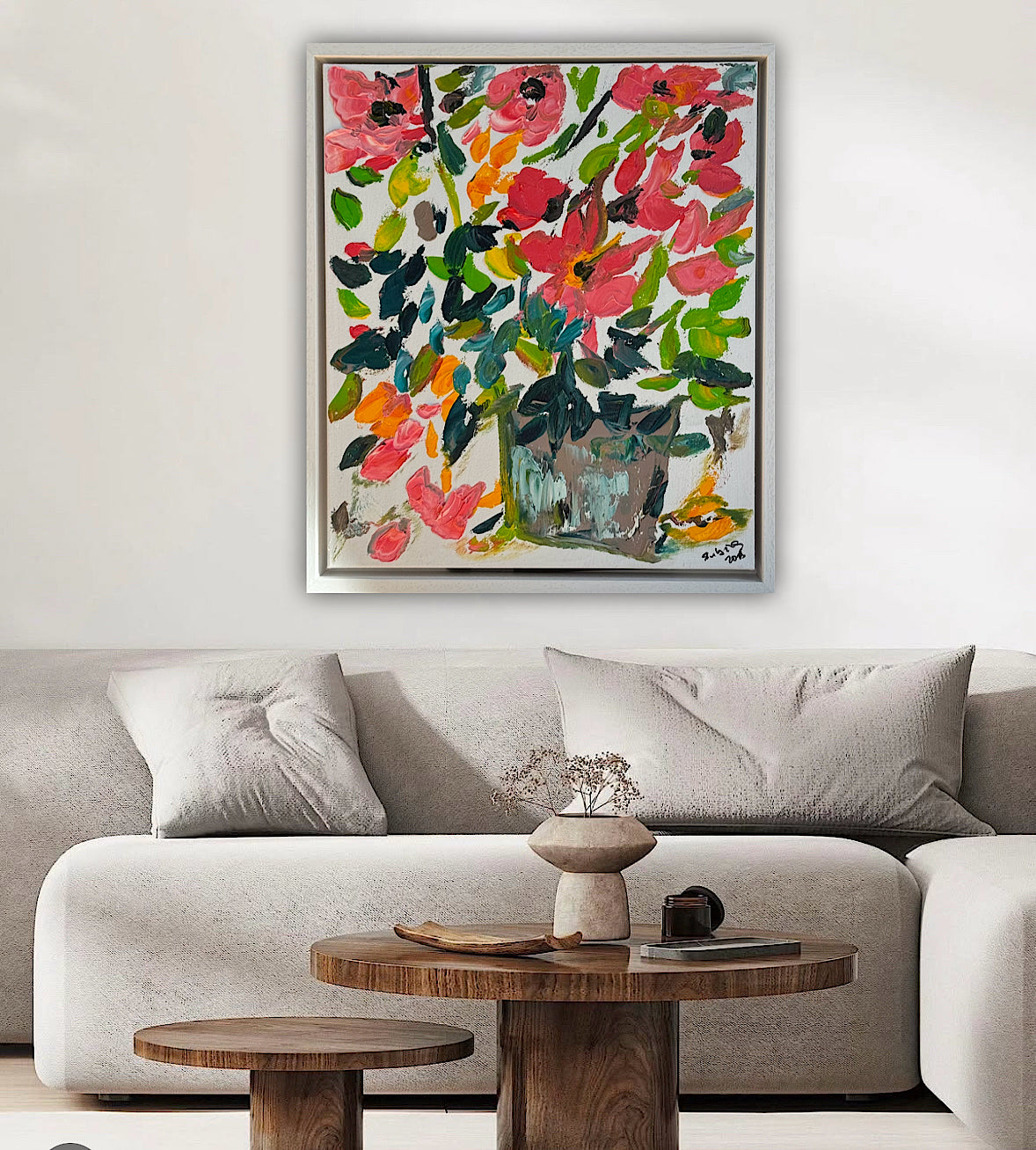 Framed Original Abstract contemporary Oil Painting On Canvas 45x40cm Floral dream textured Oka