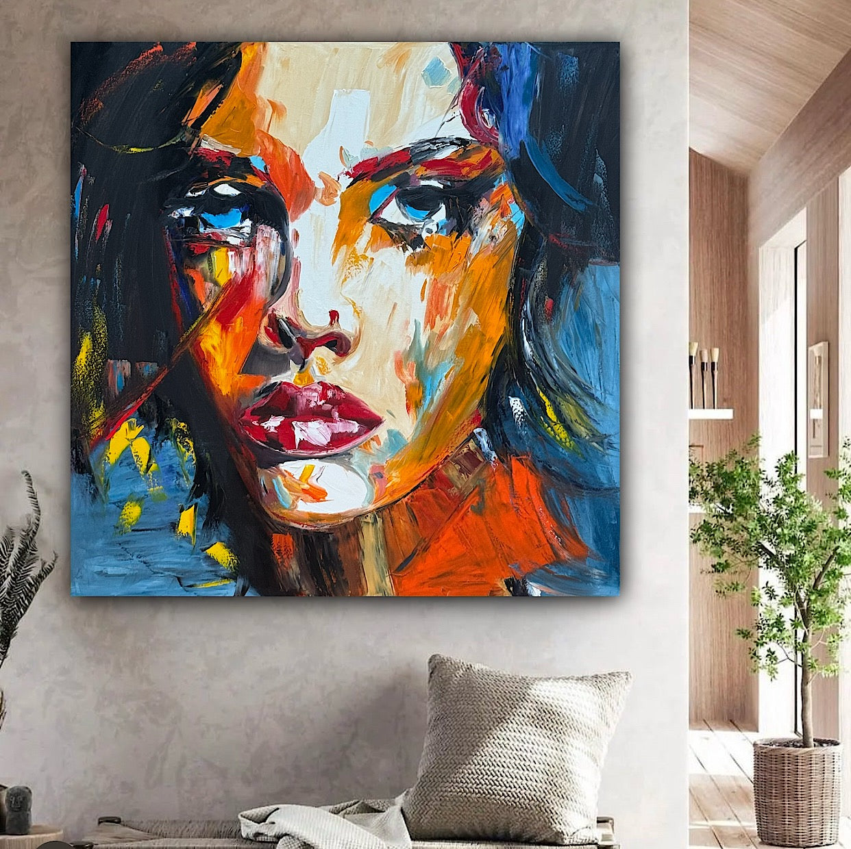 Richter Style Abstract Original Oil Painting On 100 x 100cm canvas Serenity in her eyes portrait