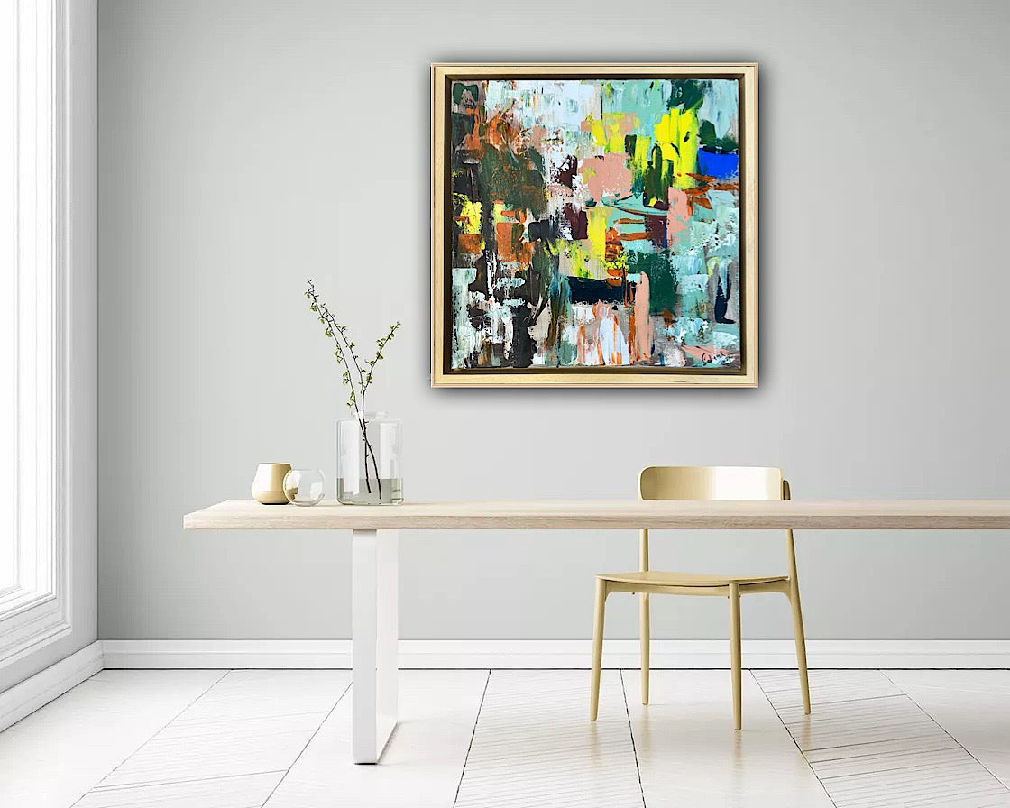 Framed Original Abstract Oil Painting On Canvas 52 x 52cm city lights Oka