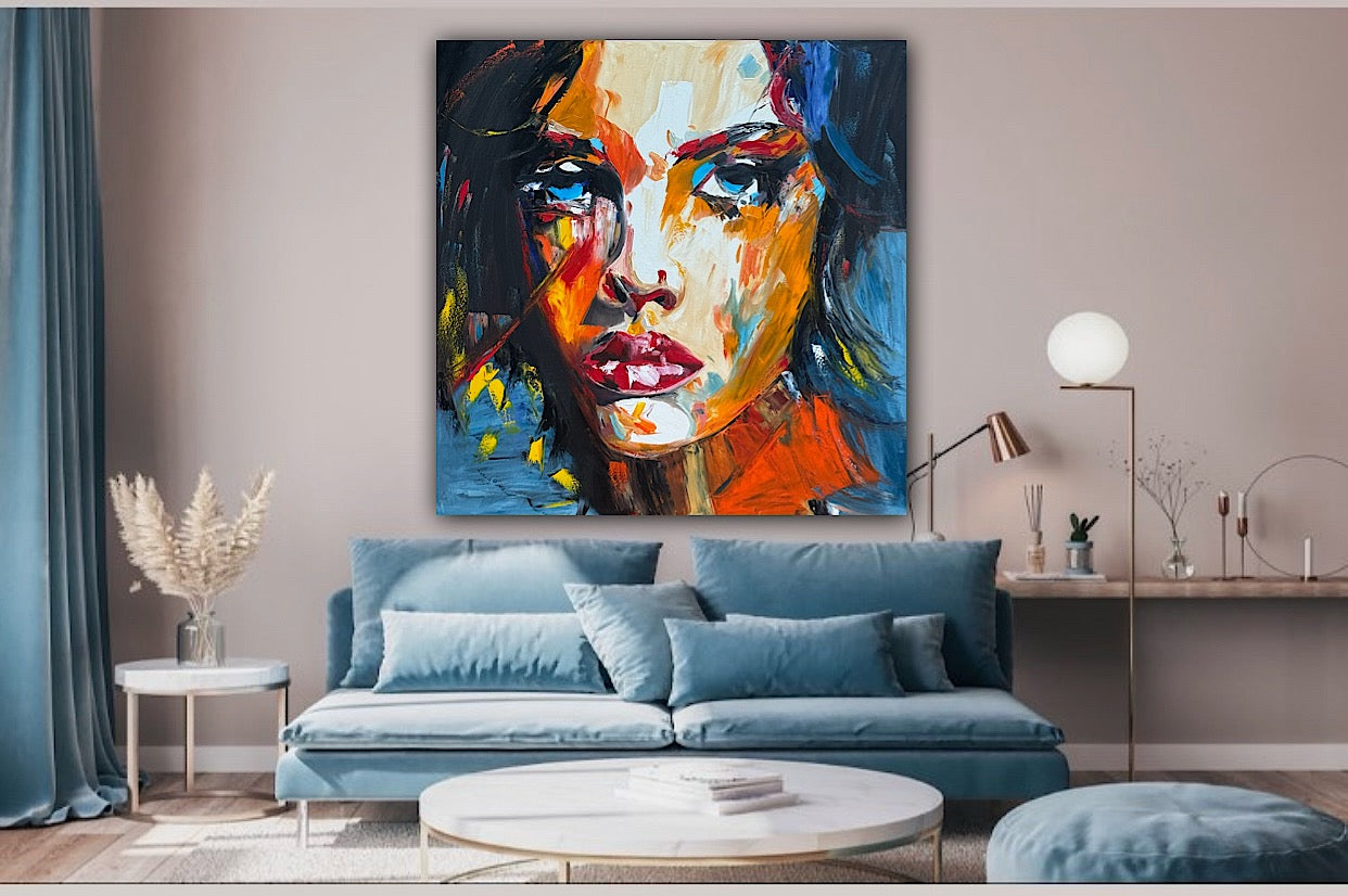Richter Style Abstract Original Oil Painting On 100 x 100cm canvas Serenity in her eyes portrait