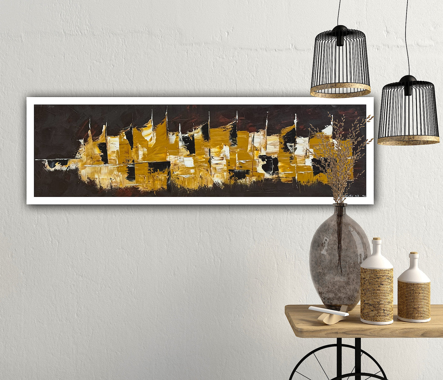 Richter Original Abstract Oil Painting On Canvas 30 x 90cm Cityscape escape New York