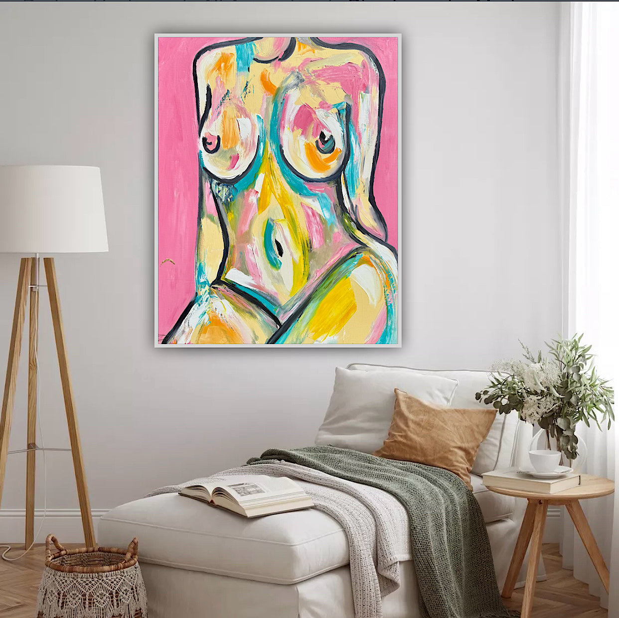 Large Abstract Original Oil Painting On 100x80cm canvas Colourful Nude
