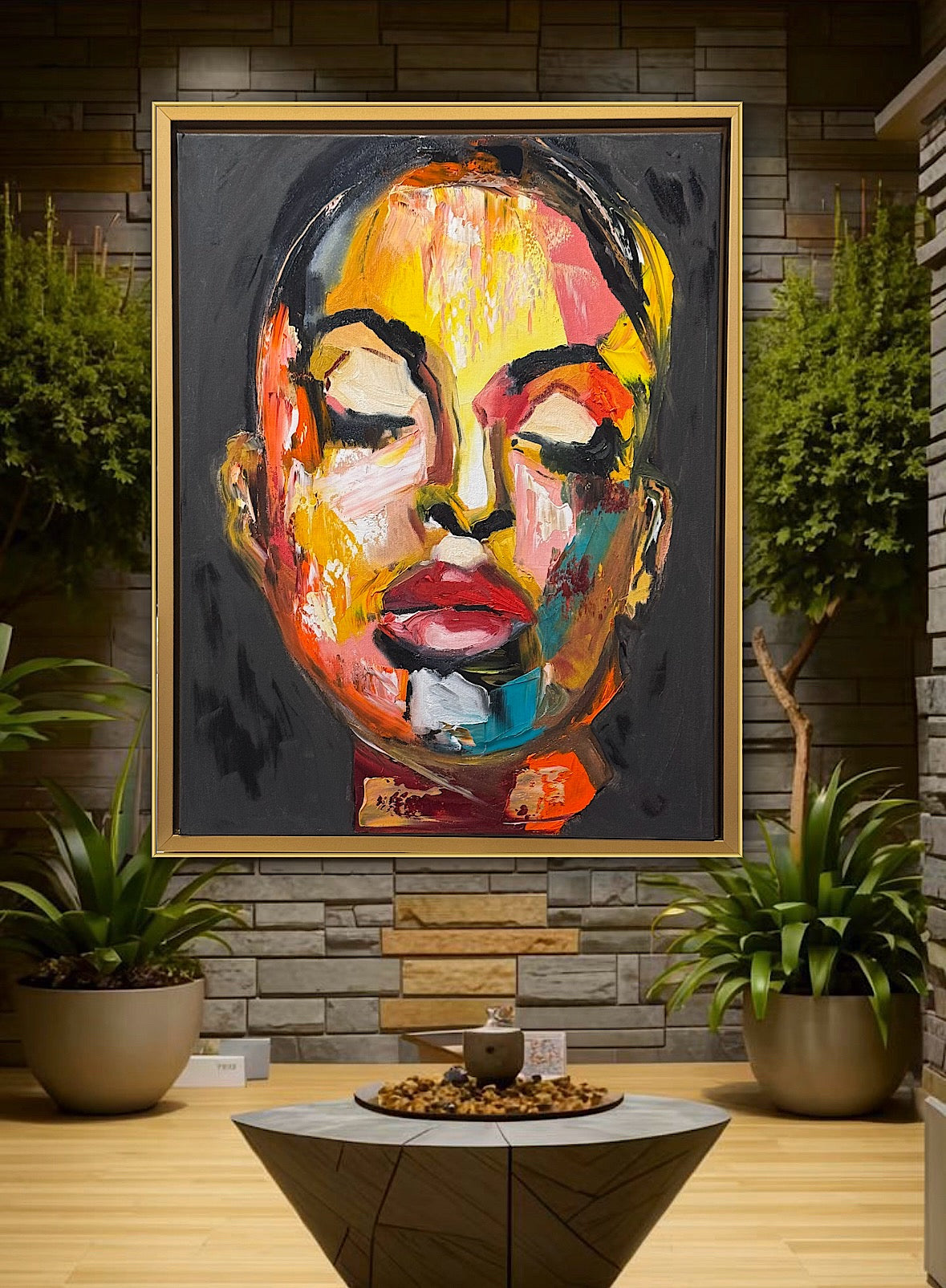 Framed in gold bronze Original Abstract Oil Painting On Canvas 57 x45cm The Beauty Queen’ Girl Oka portrait
