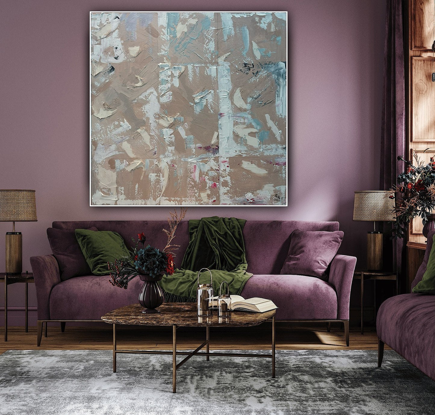 Oka Contemporary Abstract Original Oil Painting 80 x 80cm textured Mountains