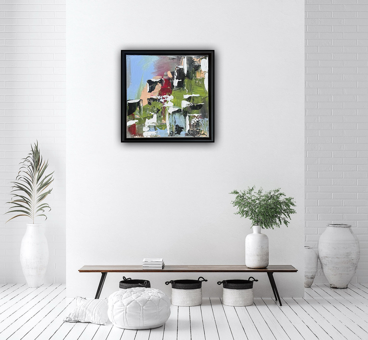Framed Original Contemporary Abstract Oil Painting On Canvas 24 x 24cm ‘rome’