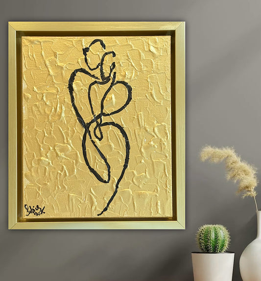 Framed in gold Original Abstract contemporary Oil Painting On Canvas 25 x 29cm Lovers Oka