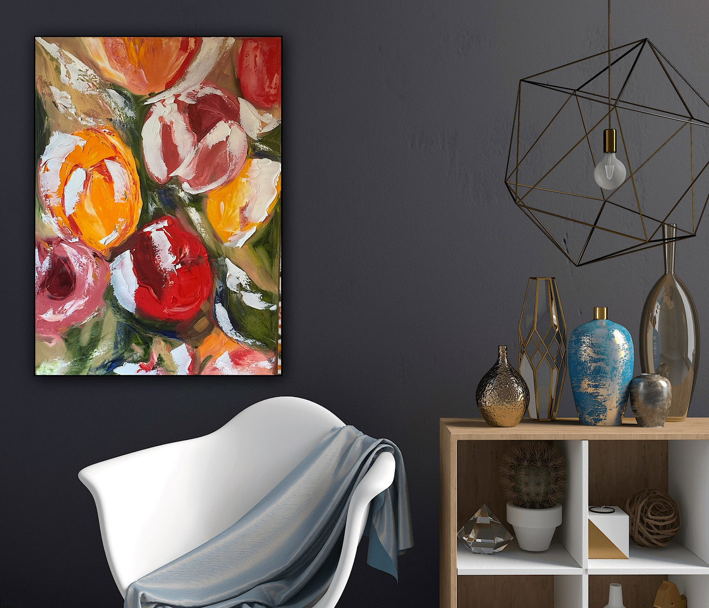 Renoir Style Original Floral Abstract Oil Painting On 70x50cm Canvas Tulips study