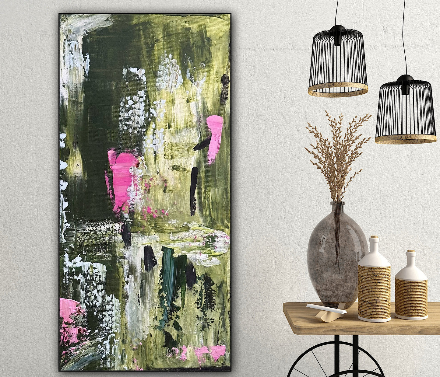 Oka Contemporary Abstract Original Oil Painting 30cm x 60cm textured Lavendar Bay