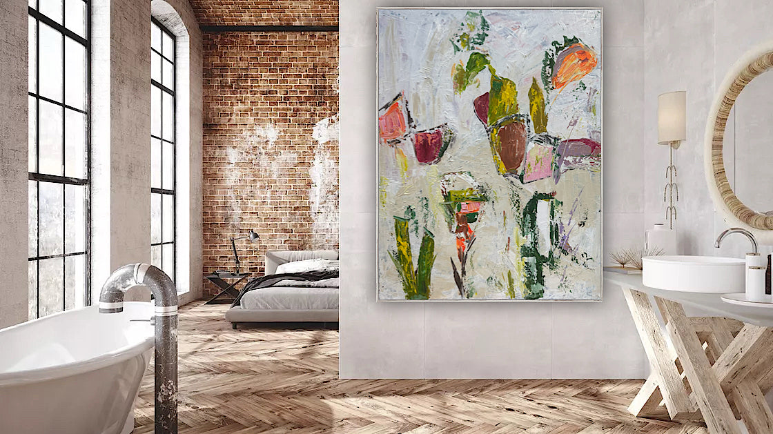 Oka Style Abstract contemporary Oil Painting On Canvas 80 x 100cm Orcia flowers