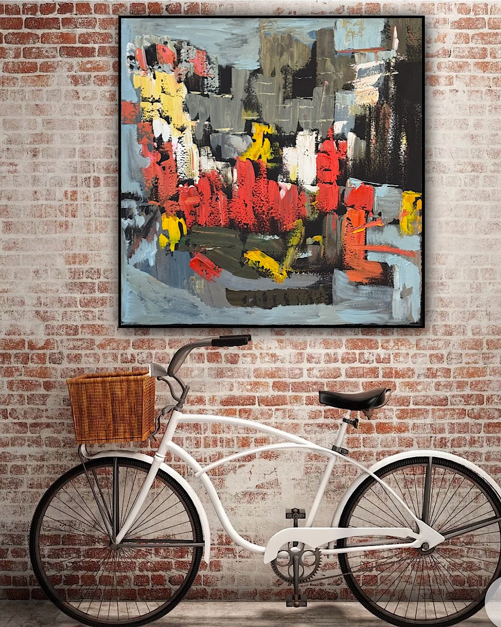 Framed in black Oka Contemporary Abstract Original Oil Painting on 70 x 70cm canvas Rome cityscape