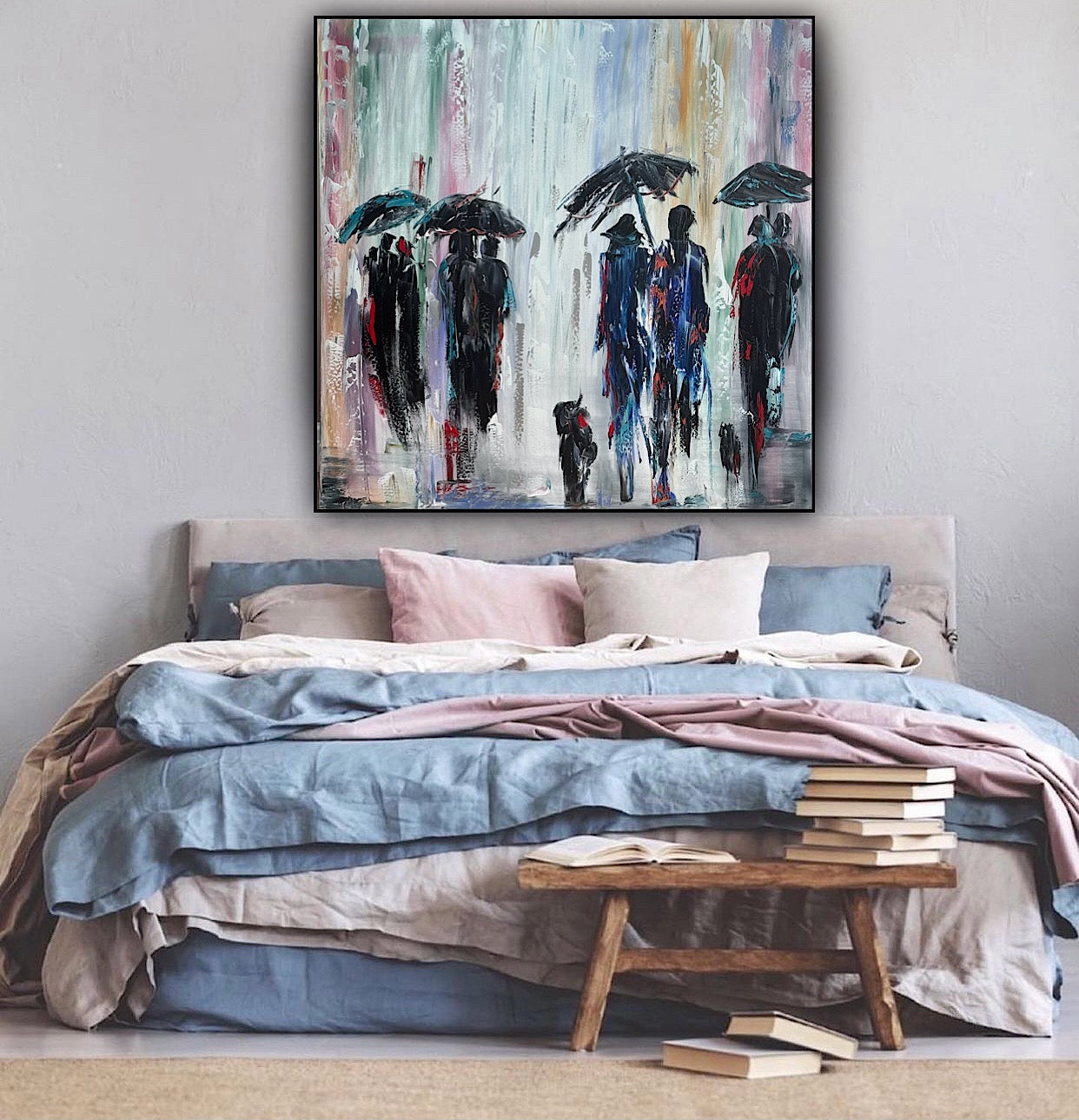 Richter Original Abstract Oil Painting 100x100cm On 4.2cm Canvas London Rain II