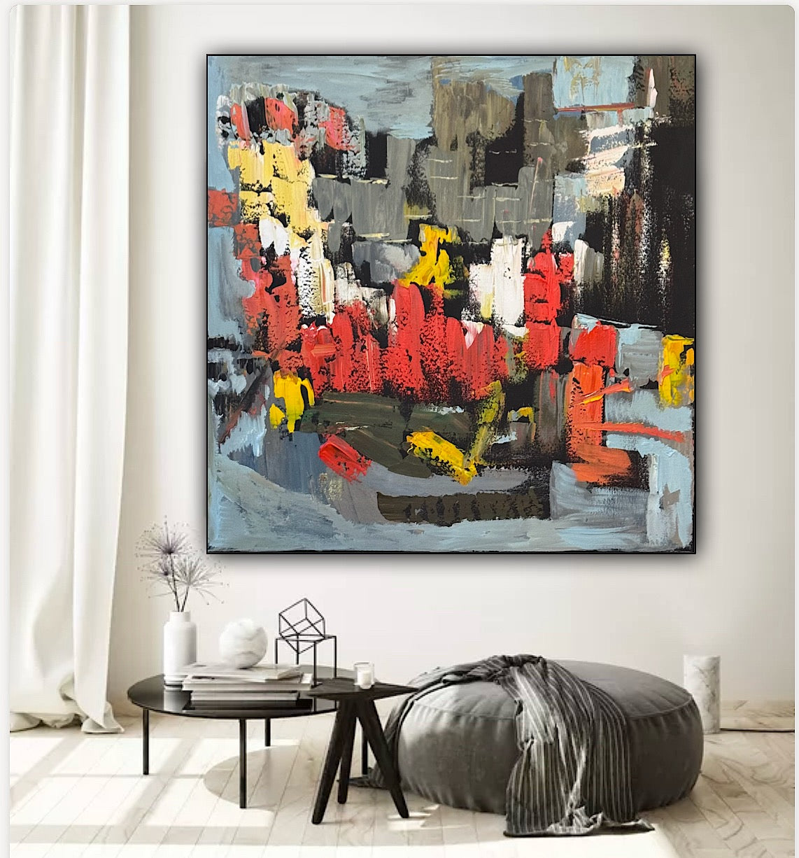 Framed in black Oka Contemporary Abstract Original Oil Painting on 70 x 70cm canvas Rome cityscape