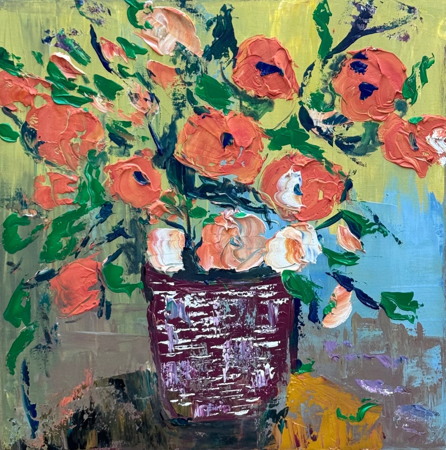 Oka Contemporary Abstract Original Oil Painting 60 x 60cm textured Whispers of Flowers