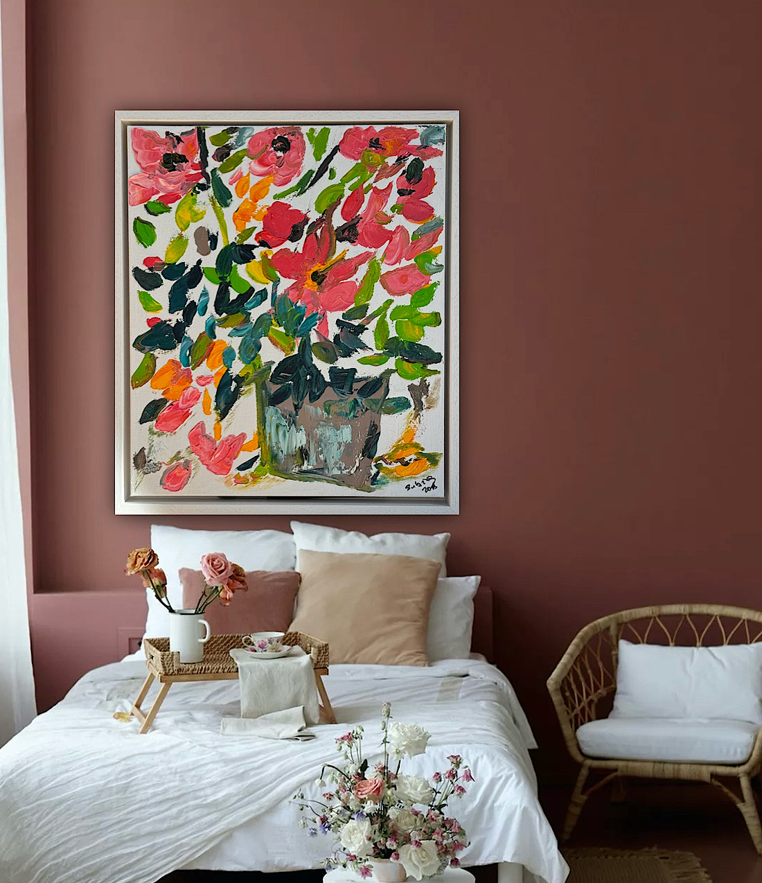 Framed Original Abstract contemporary Oil Painting On Canvas 45x40cm Floral dream textured Oka