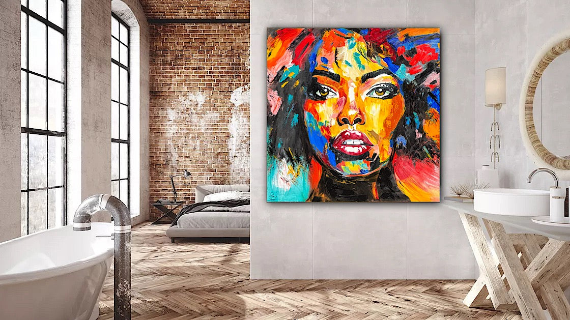 Richter Style Abstract Original Oil Painting On 100 x 100cm canvas Beauty Hazel eyes woman portrait