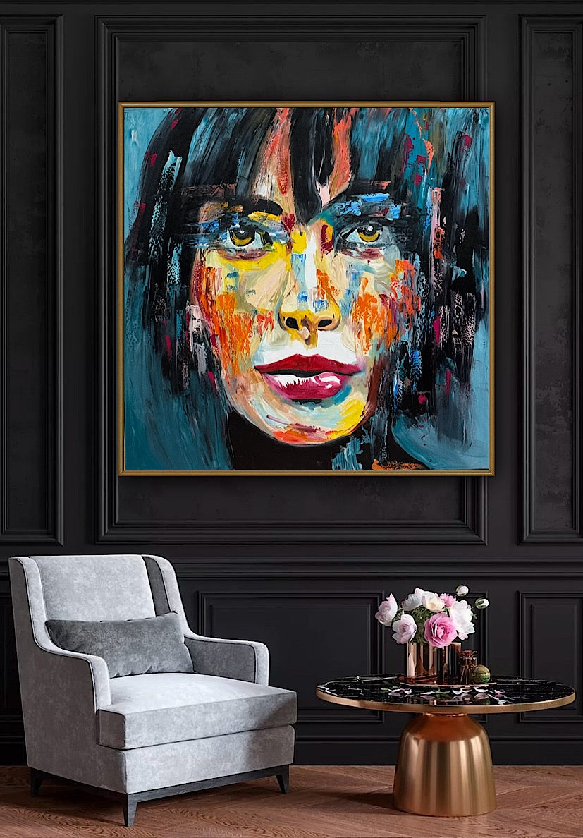 Richter Style Abstract Original Oil Painting On 100 x 100cm canvas Beauty Shades of Tranquility portrait