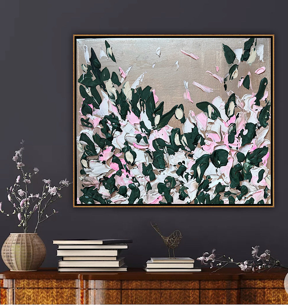 Framed Original Abstract contemporary Oil Painting On Canvas 45x40cm Eden Gardens II Oka