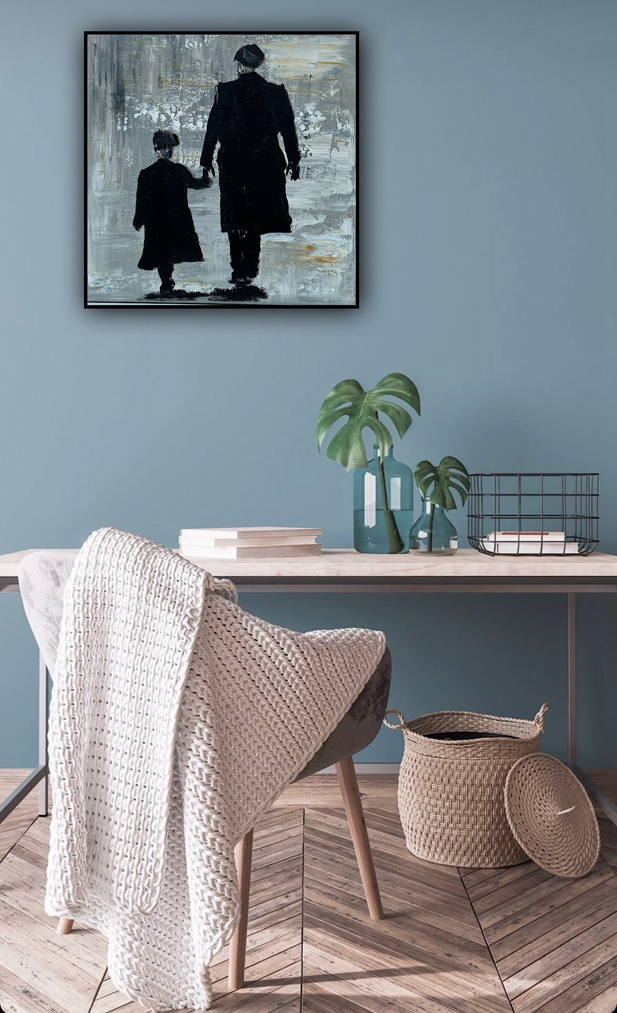 Figurative Modern Abstract contrmporary oil Painting On Canvas 40x40cm Tommy and Charlie Shelby