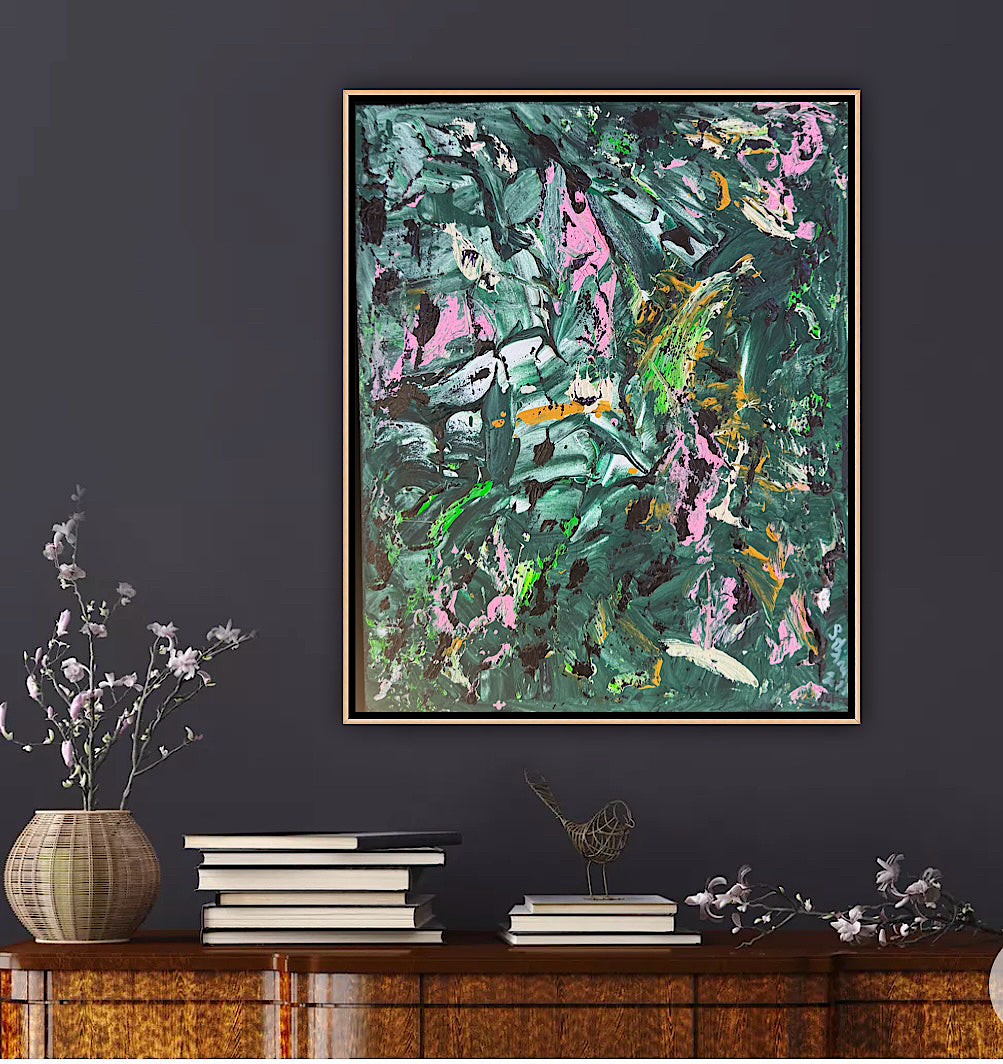 Framed in oak Original Abstract contemporary Oil Painting On Canvas 40x33cm Orchard II Oka