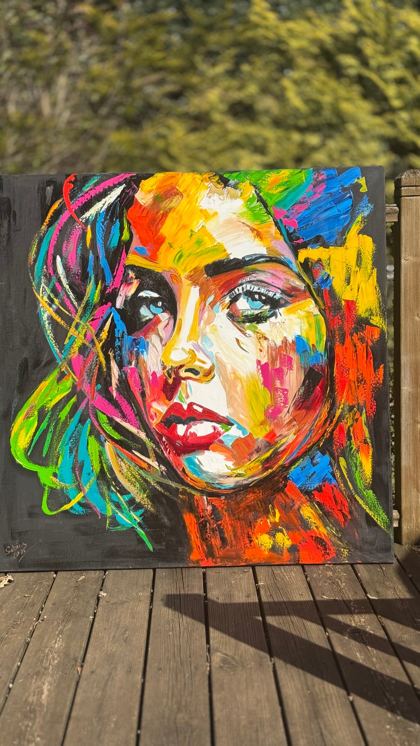 Modern Style Abstract Original Oil Painting On 100 x 100cm canvas Pillow talk woman portrait framed in black and gold frame