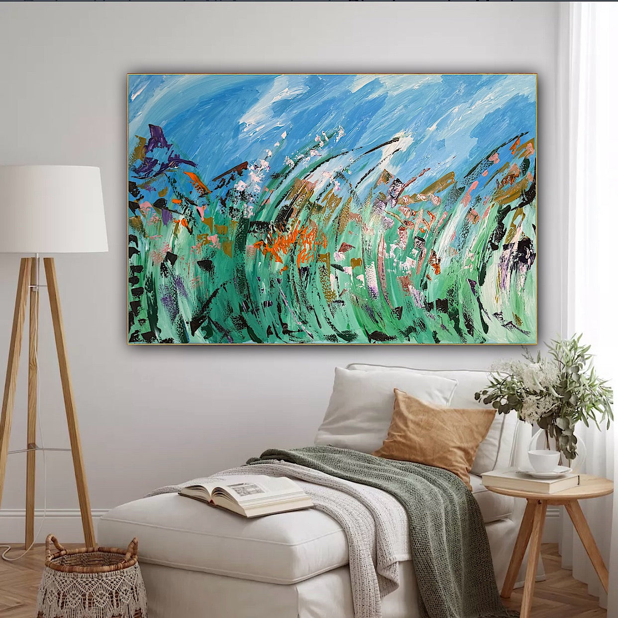Original Abstract Oil Painting On Canvas 150cm x 100cm Meadow Field Oka floral