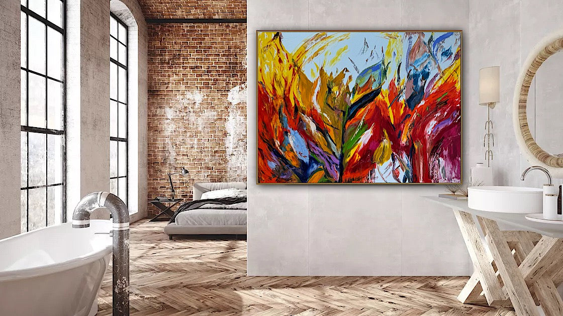 Large Abstract Original Oil Painting On 120x91cm canvas textured Flames of Nature