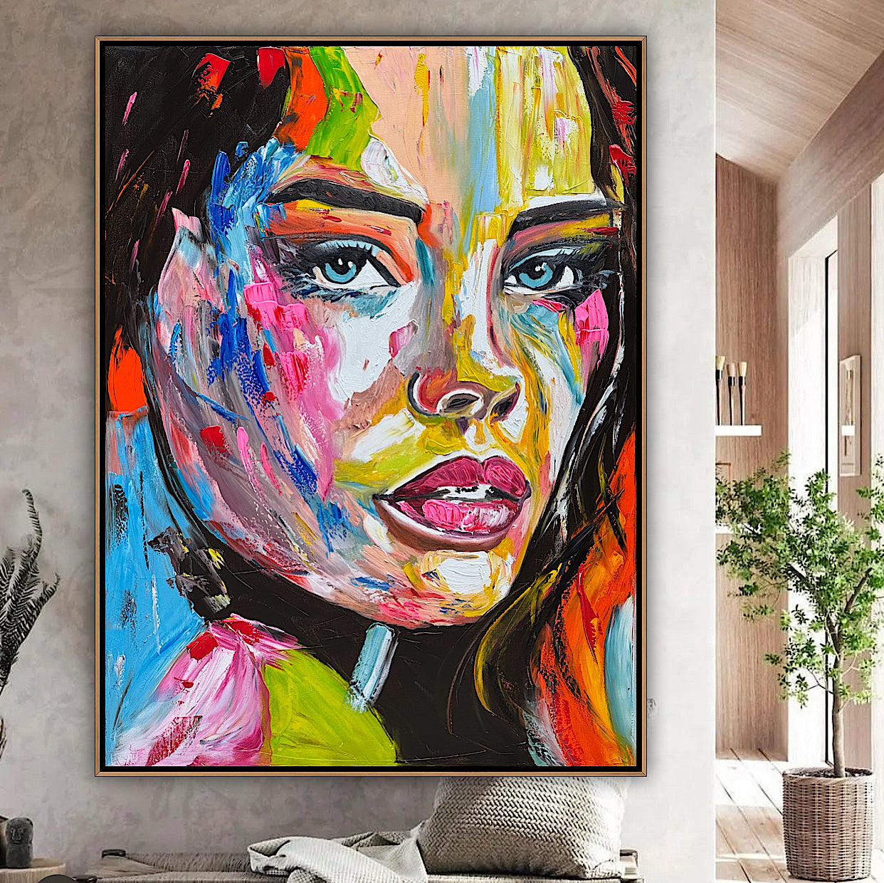 Contemporary Abstract Original Oil Painting On 100 x 80cm Canvas Chromatic Gaze woman portrait